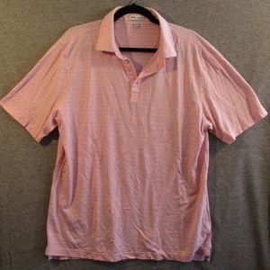 PETER MILLAR MENS LINEN POLO SHIRT PINK BLUE LARGE STRIPED cotton